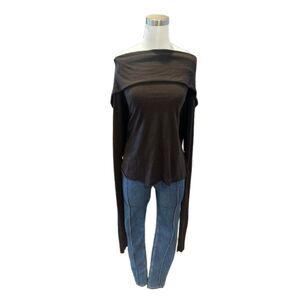Rick Owens Lilies Draped Off Shoulder Top Brown XS S Italy